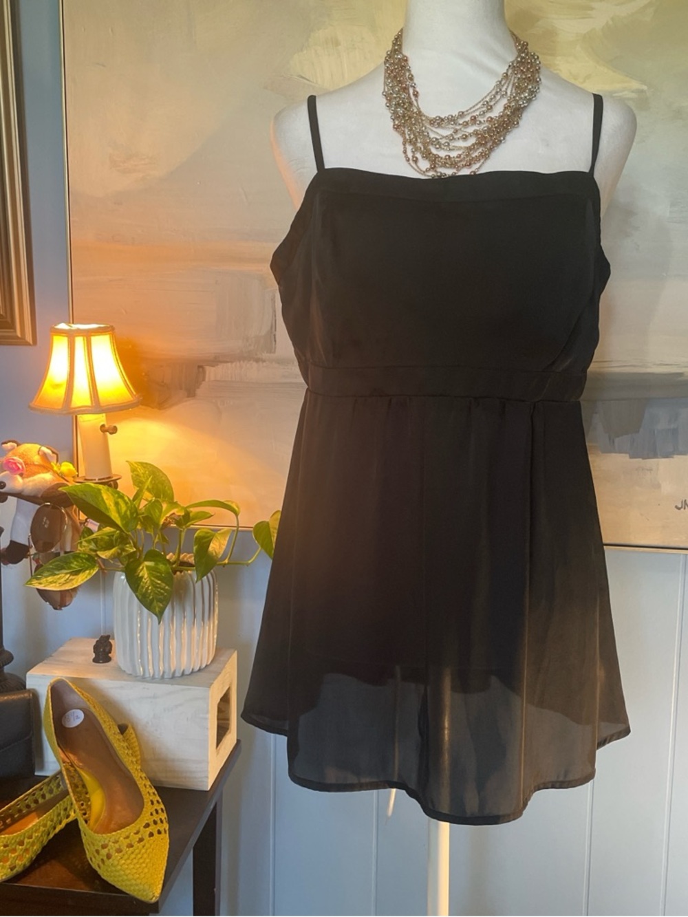 CAbi Black Spaghetti Strap Chiffon Tunic